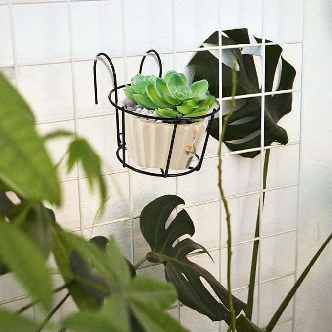 DOITOOL 2 Pcs Balcony Planters Railing Hanging Plant Holder, Metal Fence Planters Hanging Bucket Plant Hangers Flower Pot Holder for Patio Balcony Deck Railing Garden Orchid Patio Outdoor