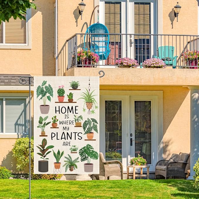 Home Is Where My Plants Are Garden Flag, Double Sided Home Yard Outdoor Indoor Decor Banner, Housewarming Gifts for Friend Family, Funny Botanical Gifts For Plant Lover Houseplant Lover