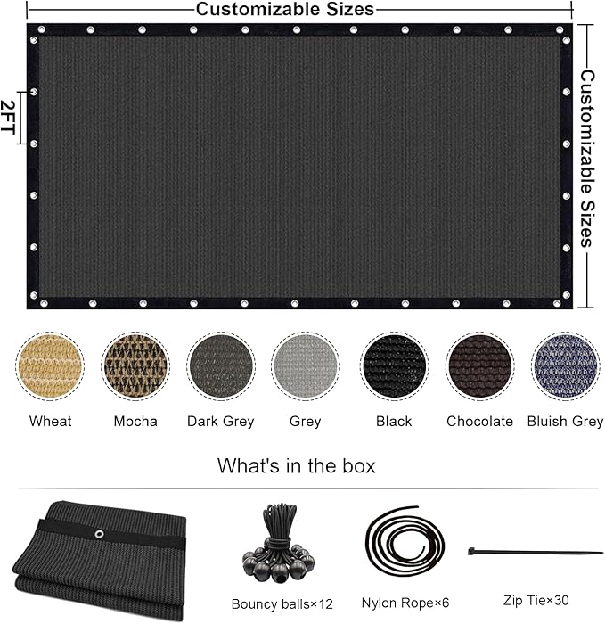KANAGAWA 90% Sun Shade Cloth 10'X 20' Outdoor Pergola Shade Cover Canopy with Grommets UV Block Privacy Screen for Patio, Backyards, Outdoor, Carport, Garden, Dark Gray