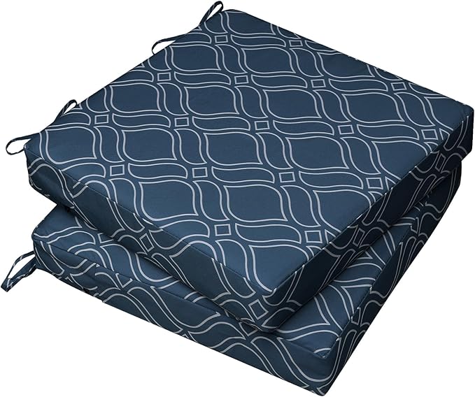 AAAAAcessories Outdoor Seat Cushions for Chairs, Waterproof, Fade-Resistant, 22" x 22" x 3", Patio Furniture Replacement Cushions, Set of 2, Slate Blue Vine Trellis