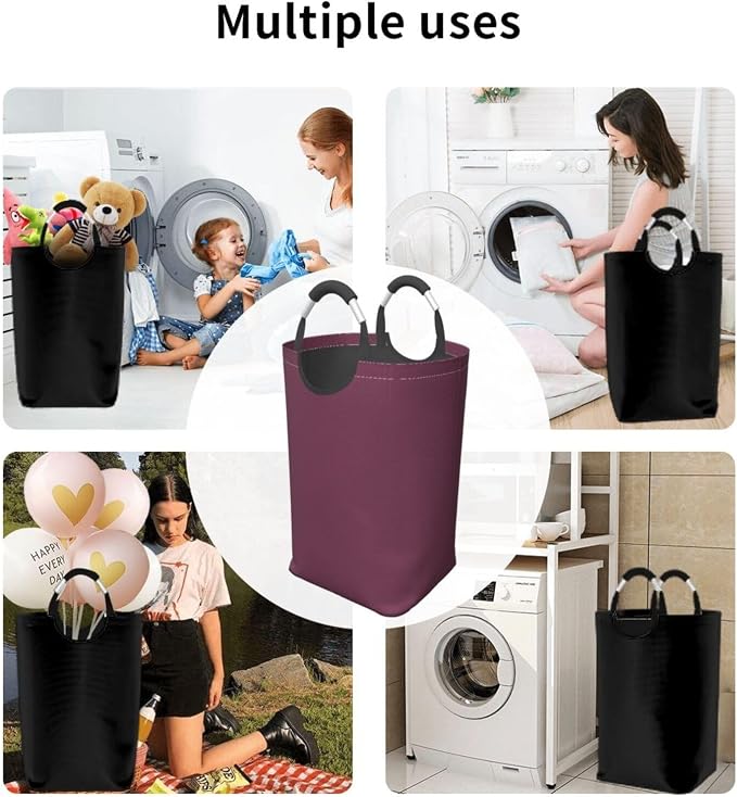 Large Laundry Hamper Bag, Plum Purple Color Collapsible Laundry Basket Dirty Clothes Organizer Washing Bin for Family Essentials Storage