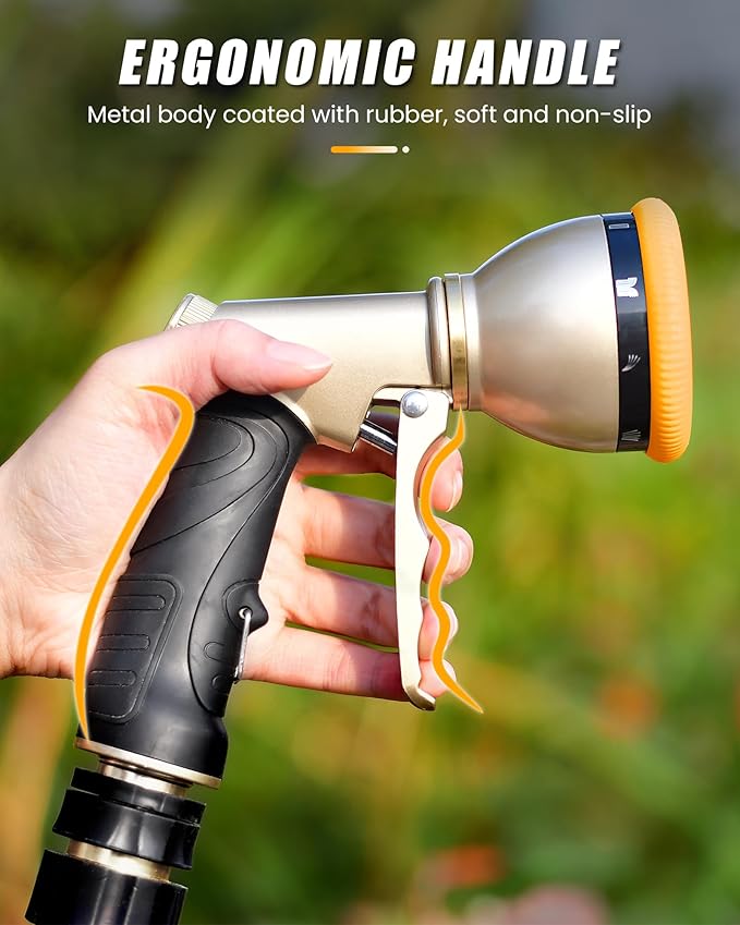 RAINPOINT Garden Hose Nozzle with 9 Adjustable Spray Patterns (without connector, Orange)