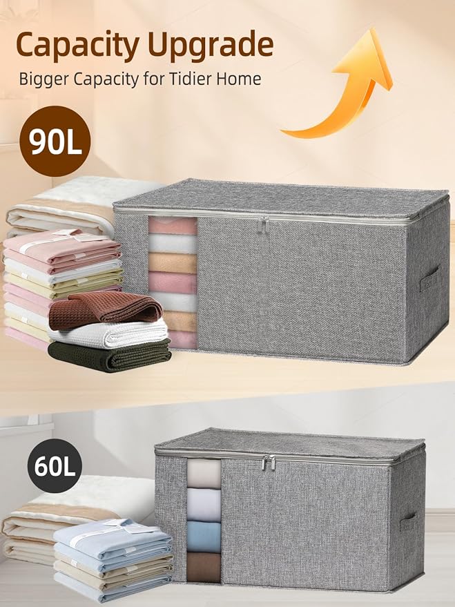 90L Rigid-Structured King Size Comforter Storage Bags, 4Pack, Gray