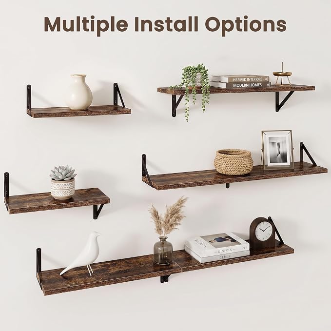 Dreamland Wall Mounted Floating Shelves Set of 2, 16x8, Rustic Brown