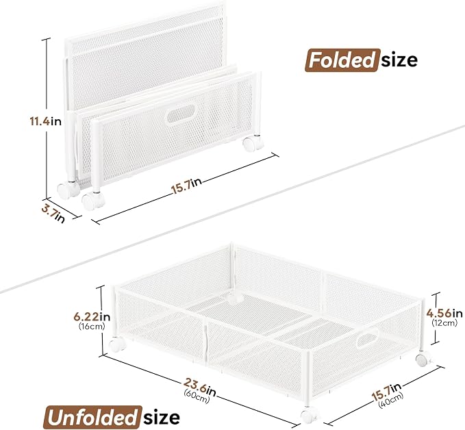 PHINOX Under Bed Storage with Wheels & Handle,Sturdy Metal,2 Pack,White