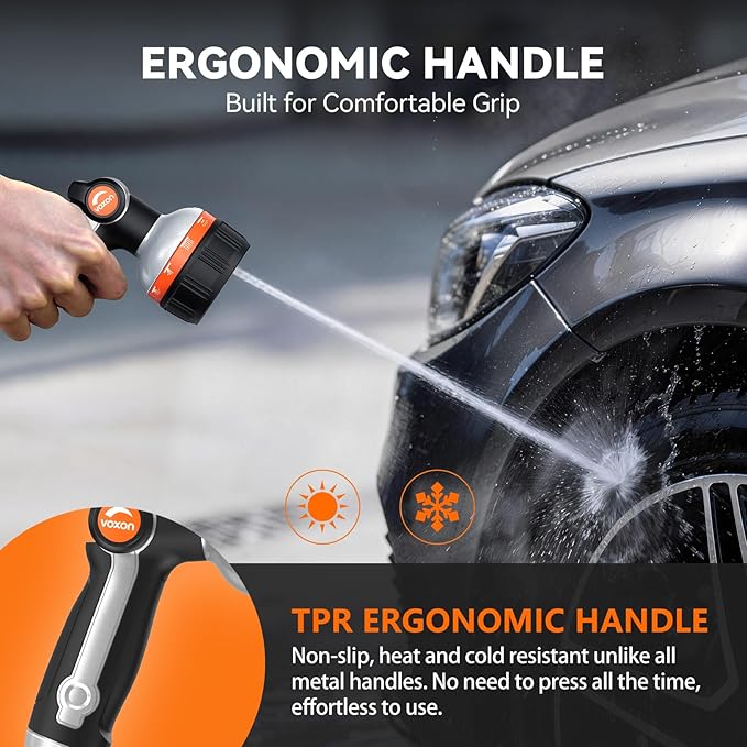 VOXON Hose Nozzle Heavy Duty 10 Spray Patterns - Metal Garden Water Hose Sprayer with Thumb Flow Control | On Off Valve, Nozzle Sprayer for Lawn & Plant Watering, Car & Pet Washing