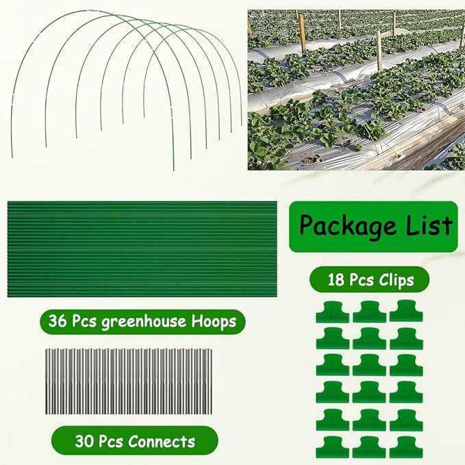 Greenhouse Hoops for Raised Beds,8ft Greenhouse Hoops,Grow Tunnel,6 Sets Garden Hoops Rustproof Plastic Coated Steel Support Frame Hoops for Raised Beds, Garden Tunnel Row Cover Hoops Kit