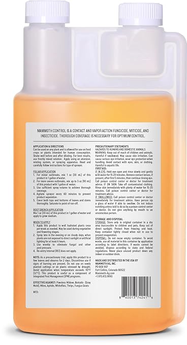 Mammoth Control - Concentrated Miticide, Fungicide and Insecticide - Made with Thyme Oil (1000 ml)