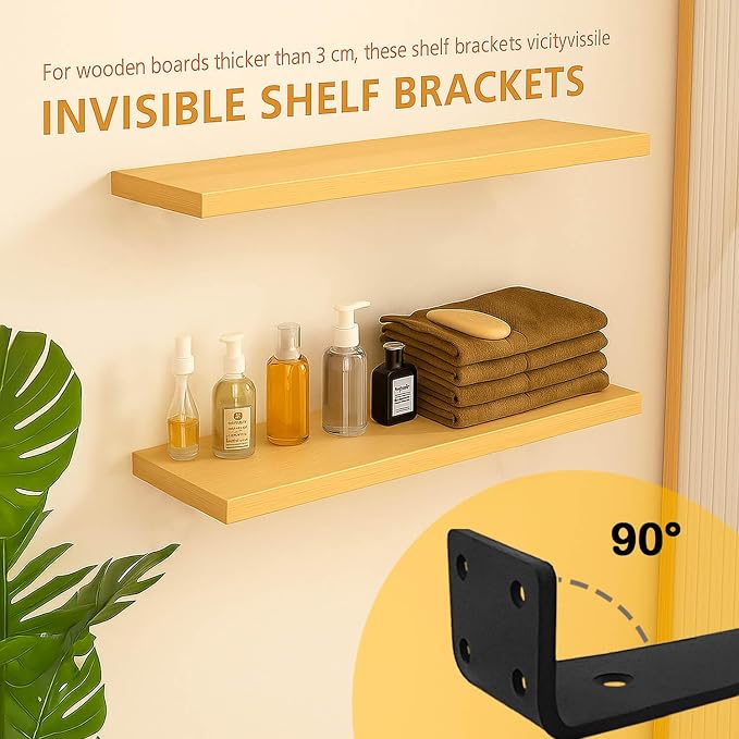 Floating Shelf Bracket 8 Inch of 8 Pack Heavy Duty Shelf Brackets Black Coated Metal L Bracket Wall Shelf Support DIY Brackets with 1/5 Inch Thick and 160 LBS Load Capacity