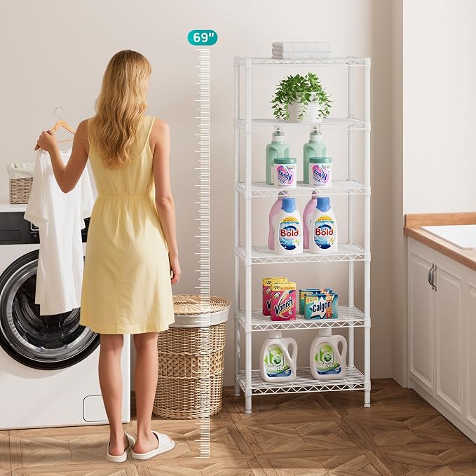 SINGAYE 6 Metal Shelves Wire Shelving Storage Shelf Adjustable Unit Pantry