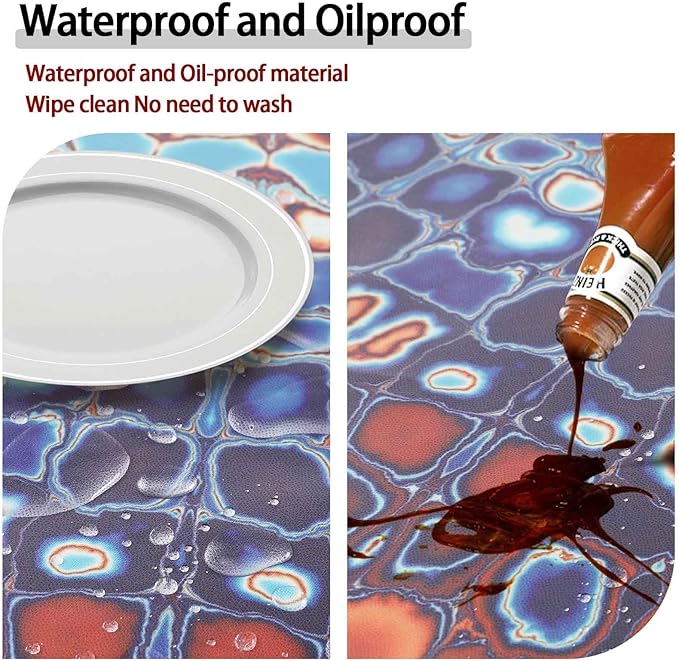 Fitted Round Tablecloth Bohemian Vinyl Patio Table Cloths for 36-44" Tables Camper Travel Vacation Accessories Living Room New HomeHouse Decorations Outdoor Road Trip Must Haves