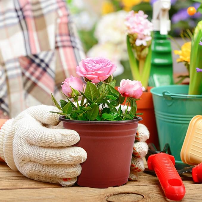 Delxo 50Pcs 6" Reusable Plastic Nursery Pots, Waterproof Planter Pots with Drain Holes, Indoor Seedling Starter Pots for Plants, Gardening, Red