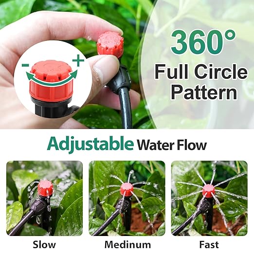 RedChili 10 Pieces Drip Emitters for 1/4" Drip Irrigation Tubing, Adjustable 360 Degree Stream Drip Emitters with Stake 360° Full Circle 8 Hole Stream Emitters Garden Two Way Irrigation Micro Drippers