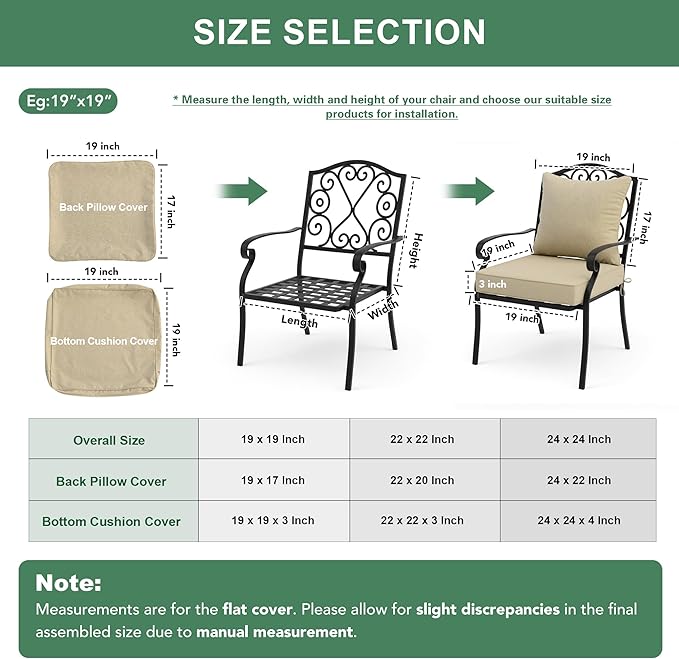 Summsun Outdoor Chair Cushions Set of 4, Faux Linen Patio Furniture Cushions, Water Resistant Backrest and Deep Seat Cushion Set with Straps, Removable Cover, Non-Slip Bottom, 22 x 22 Inch, Nature