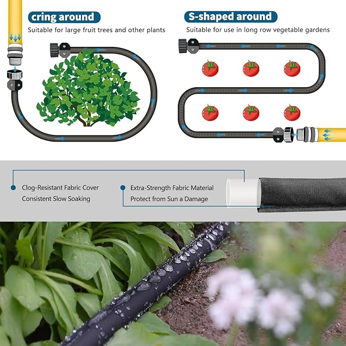 Flat Soaker Hose 50 ft 2-Pack & 25 ft 2-Pack for Garden Beds, Lightweight Drip Soaker Hose 100 ft for Watering – Leakable Garden Sprinkler Soaker Hoses Easy to Install (25FT 2Pack&50FT 2Pack)