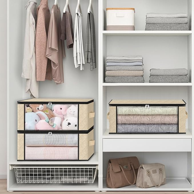 HomeHacks 8-Pack Clothes Organizer Storage Bags, 35L Storage Bins, Beige