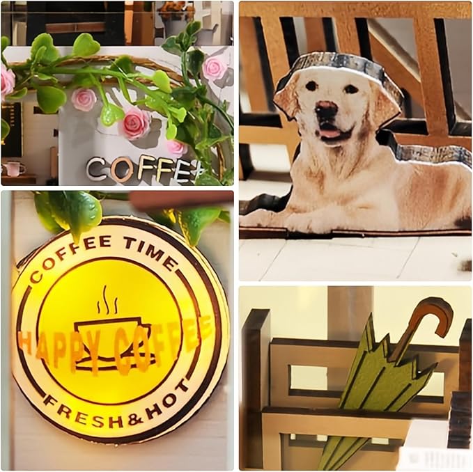 Green House Book Nook Kit - DIY Miniature Coffee Garden 3D Wooden Puzzle, Booknook Bookshelf Decor for Adults Teens, Creative Craft Kits Gift for Family Friends