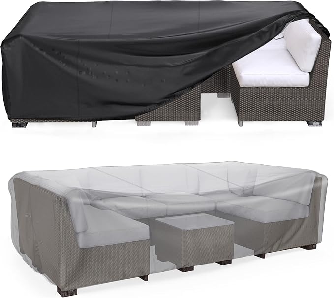 Patio Furniture Set Cover Waterproof, Mrrihand Outdoor Sectional Sofa Set Cover Heavy Duty 600D Table and Chair Set Cover 74" L×47" W×28" H