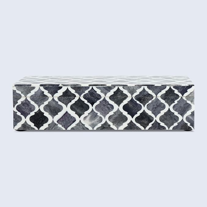 Handicrafts Home Decorative Storage Box with Lid, Moroccan Coffee Table Storage Box Organizer, Wooden Keepsake Jewelry Box, Decorative Desk Console Storage Box, Gray, 10 x 4.5 x 2.5
