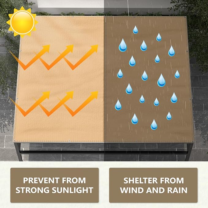 GNILLKO Sun Shade Cloth with Grommets, 8' x 10' Waterproof Pergola Shade Cover Canopy, Garden Shade Cloth for Patio, Outdoor, Garden, Backyard(Khaki)