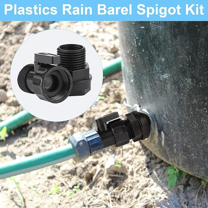 Rain Barrel Spigot Kit 3/4" GHT Garden Diverter Kit With Bulkhead Fitting Garden Hose Faucet Thread Ball Valve for Water Adapter Tanks, Aquariums Rain Barrel Diverter Kit （4 Pack）