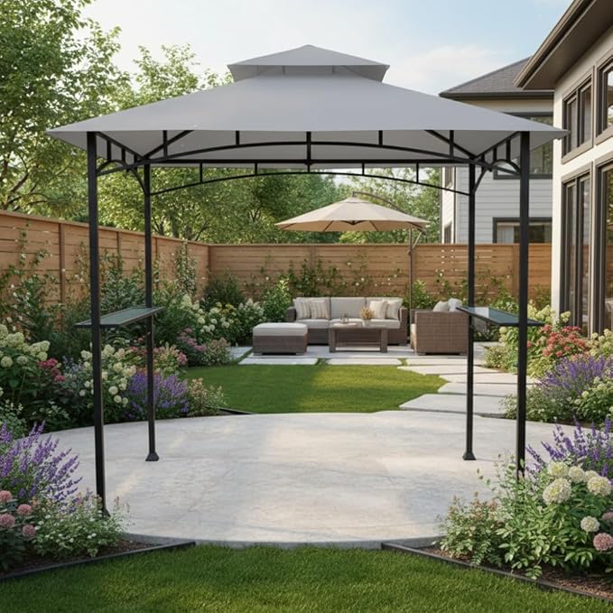 Garden Winds Custom Fit Replacement Canopy Top Cover Compatible with Aldi Gardenline Belavi 8' x 5' Grill Gazebo – Slate Gray