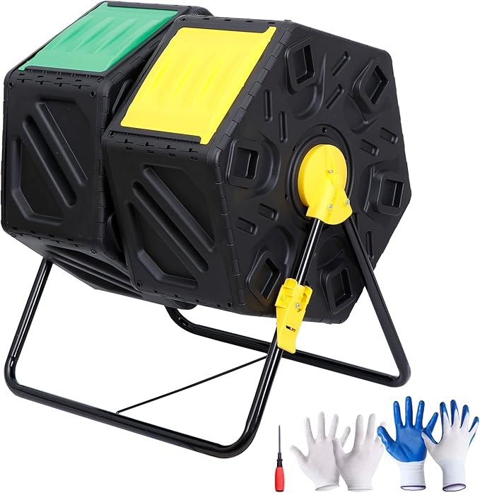 SUPER DEAL Outdoor Compost Bin, Garden Composter, Large Capacity BPA Free Material for Fast Creation of Fertile Soil, Easy to Assemble, Black (Black, 37 Gallon)