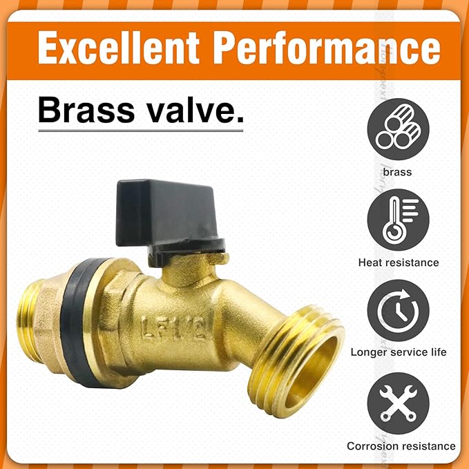 3/4 inch bulkhead spigot for rain barrel, brass water barrel spigot for outdoor water bucket and garden hose fitting, 55 gallon drum accessories (1 pc)