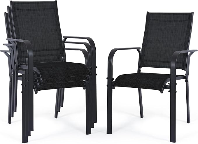 Patio Chairs Set of 4, Outdoor Dining Chairs, High Back Wide Seat with All Weather Breathable Textilene, for Lawn Garden Backyard, Black