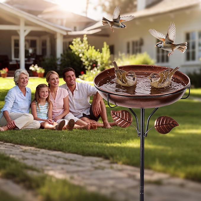 Metal Bird Bath for Outdoors, Weatherproof Detachable Bird Bath, Retro Bronze Garden Decor, 40 Inches Tall,Reinforced Bracket，Suitable for Gardens, Backyards, Patios, and Flower Beds