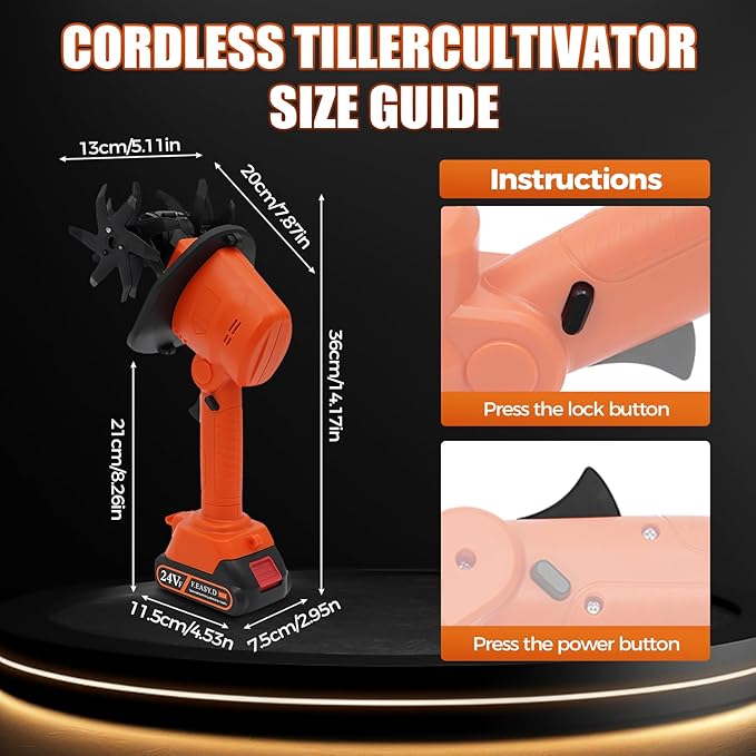 21V Cordless Tiller Cultivator, 235RPM Electric Garden Tiller with 1.5Ah Battery & Charger, 3.94-Inch Tilling Width & Depth Handheld Cultivator for Soil Loosening, Weeding, and Home Gardening