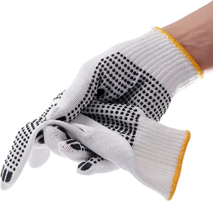 COOHORN 12Pairs Grip Safety Work Gloves Anti-slip Dots Bulk Gloves Moist Cotton Knit Gloves for Garage Warehouse Construction