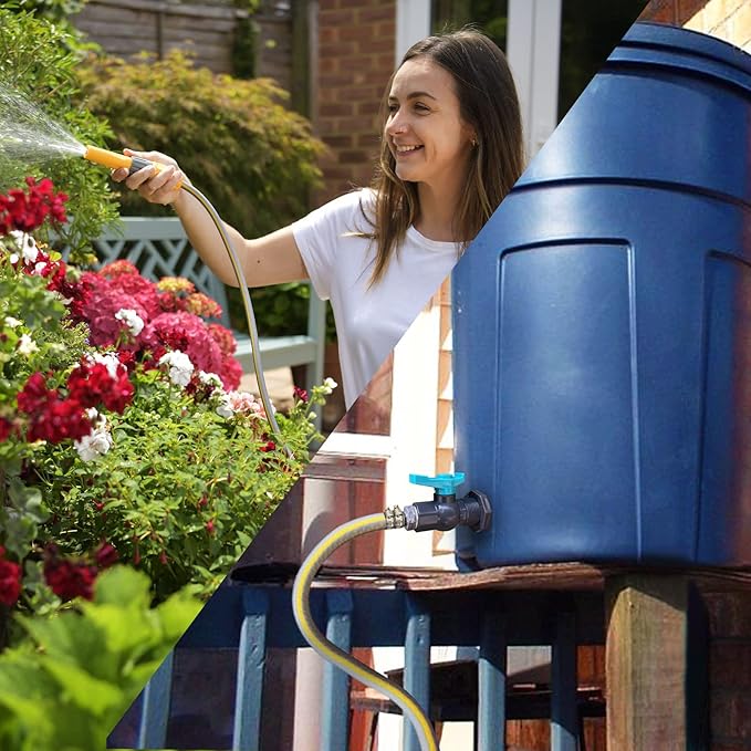 Rain Barrel Spigot PVC Faucet Kit with Bulkhead Fitting, Ball Valve, Garden Hose Barb Adapter, Pipe Clamps, Thread Seal Tape (16mm ID Hose)