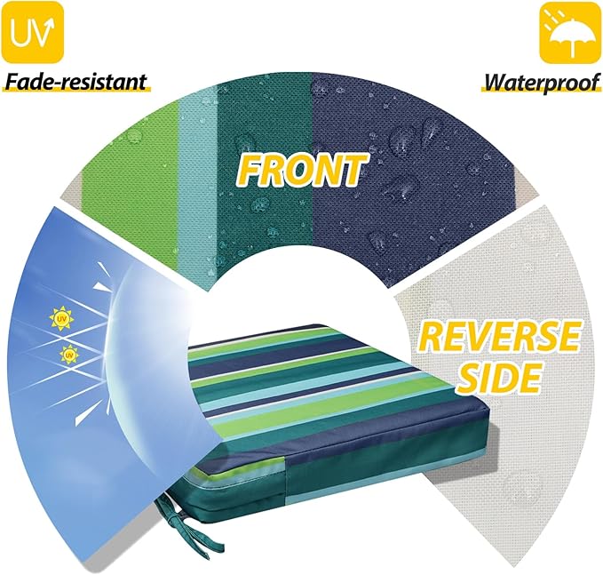 AAAAAcessories Outdoor Seat Cushions for Chairs, Waterproof, Fade-Resistant, 21" x 21" x 3", Patio Furniture Replacement Cushions, Set of 2, Stormy Teal Coastal Stripe