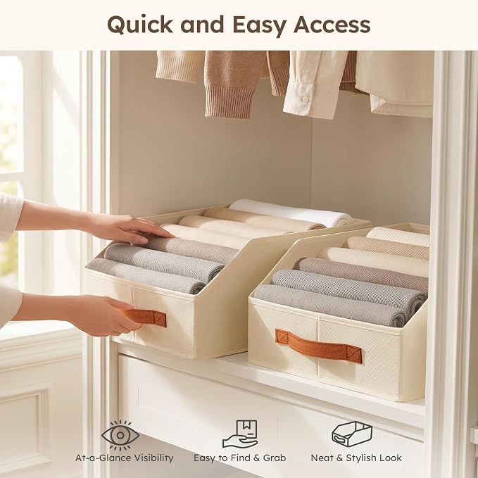 Homsorout Fabric Storage Bins for Organizing - 8 Pack Large Trapezoid Collapsible Storage Bins with Front Handle, Closet Organizers and Storage for Bedroom, Home Shelves, Small Spaces, Beige