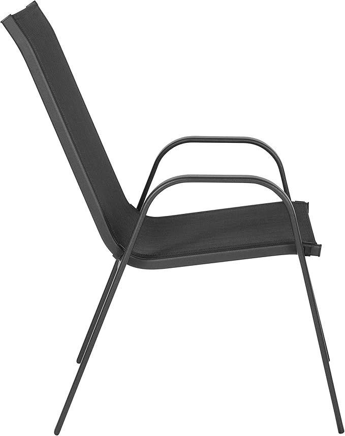Flash Furniture Brazos Series Outdoor Stackable Patio Chairs with Flex Comfort Material, Stacking Outdoor Modern Sling Patio Chairs, Black (Pack of 4)