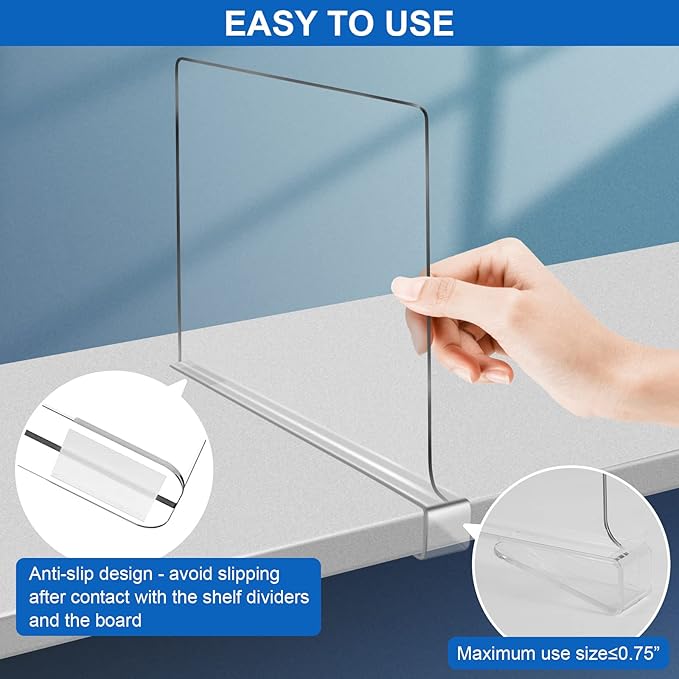 Acrylic Shelf Dividers for Closet Organization 8PCS Closet Shelf Divider Closet Dividers for Shelves Shelf Organizer for Closet Shelf Organizer for Wood Closet Separator Clear