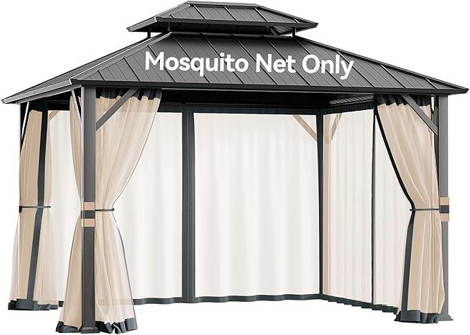 Covered Outdoor Universal Gazebo Mosquito Netting Replacement - 10' x 12' 4-Panel Screen Walls with Double Zipper for Outdoor Patio Canopy Garden Gazebos, Slate Gray and Beige