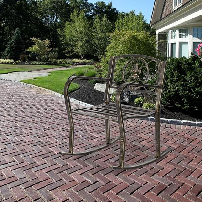 Paint Sun Shape Outdoor Garden Single Iron Art Rocking Chair Family Chairs Outdoor Use Black (style1)