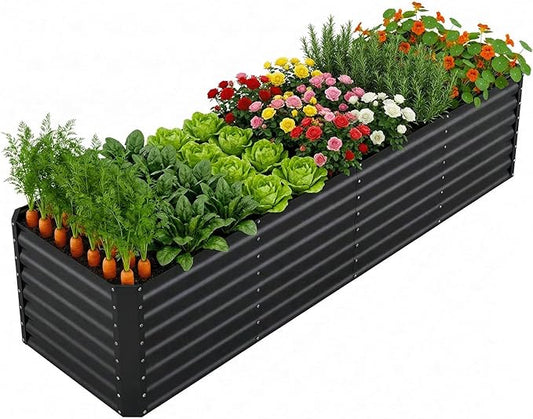 8x2x2FT Raised Garden Beds Outdoor, Planter Raised Beds for Gardening, Vegetables, Flowers,Large Metal Garden Box, Deep Plant Flower pots Outdoor (Black, 1Pack)