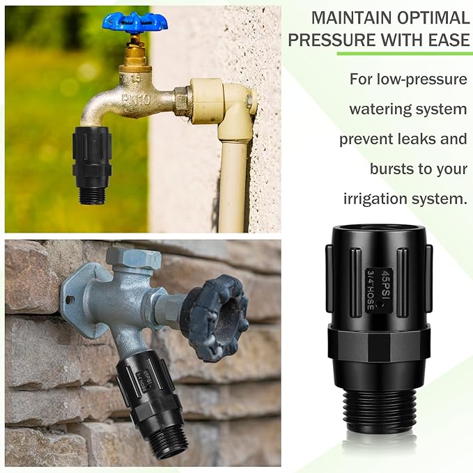 Tondiamo 3 Pcs 45 Psi Drip Irrigation Pressure Regulator, 3/4" Female Hose Thread x 3/4" Male Hose Thread Pressure Reducer Flow Valve for Garden Drip Irrigation Parts Emitters System