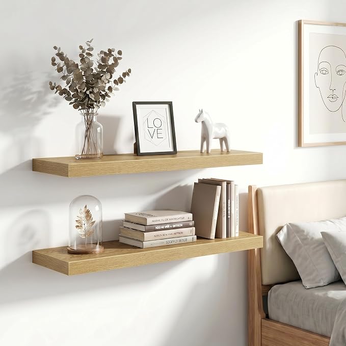 Vivelove 30 Inch Floating Shelves Wall Mounted for Display, 6.5 Deep Duty Shelves with Invisible Brackets for Living Room,Bedroom,Kitchen, Bathroom Storage & Decor,30" Wx6.5 Dx1.4 H - Oak