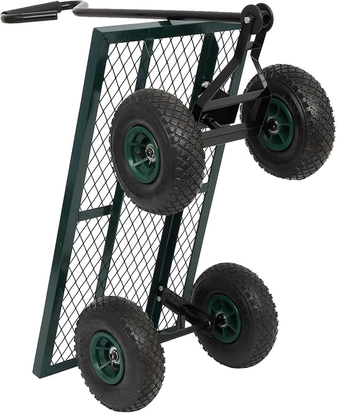 Outvita Metal Deck Garden Cart with 10” Air Tires, Heavy Duty Wagon Cart for Farm, Yard and Cargo (Green)