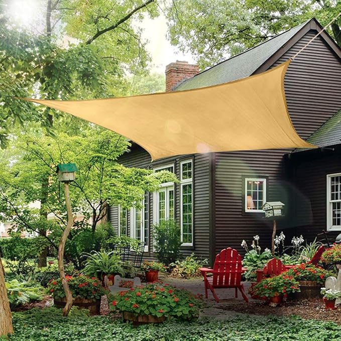 Rectangle Sun Shade Sail Canopy, 10' x 12' Patio Shade Cloth Outdoor Cover - Sunshade Fabric Awning Shelter for Pergola Backyard Garden Carport (Yellow Sand)