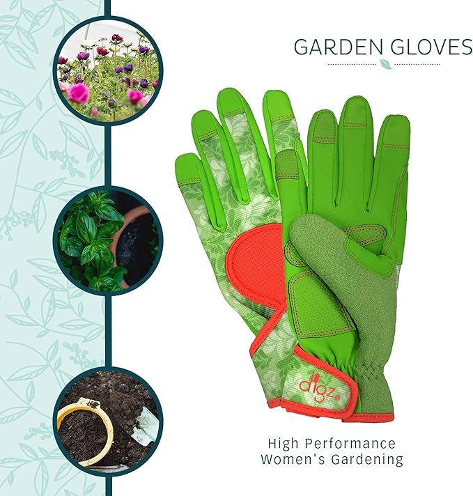 DIGZ Small Signature High Performance Garden Gloves for Women Thorn Proof Touchscreen Reinforced Palm Green Leaves 7651-23
