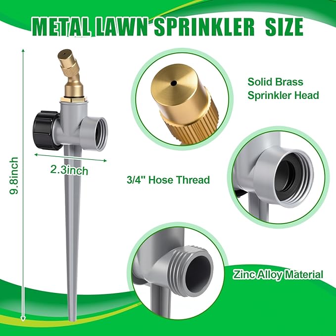 Tioncy 4 Pack Metal Lawn Sprinkler with Brass Nozzle, Heavy Duty Garden Spike Sprinkler Automatic Irrigation Tool for Lawn Garden Yard Greenhouse(Single Nozzle,Silver)