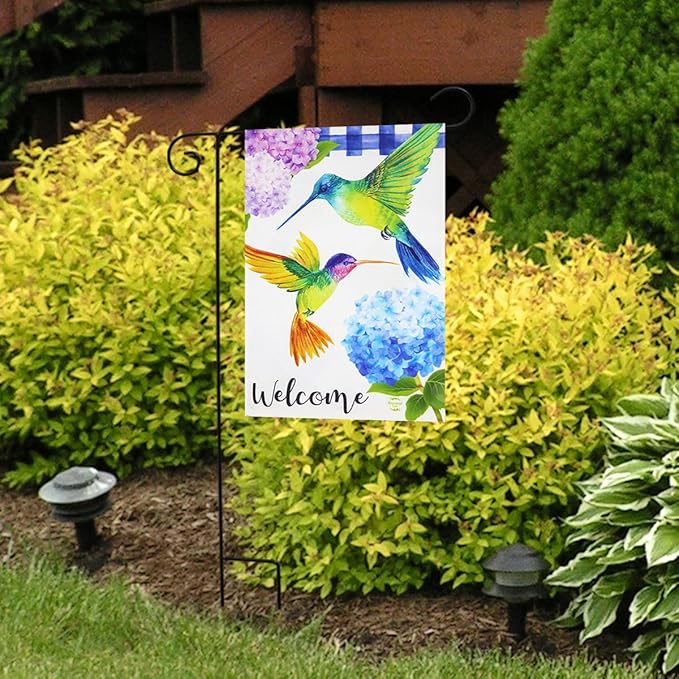 Hummingbirds and Hydrangeas Spring Burlap Garden Flag 12.5" x 18" Briarwood Lane
