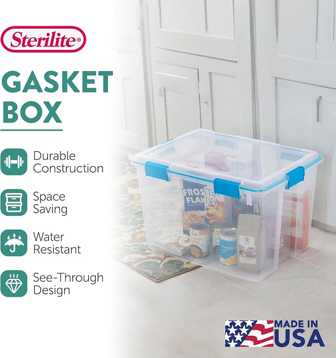 Sterilite Gasket Storage Box with Lids for Home & Office, 80 Quart, 8-Pack