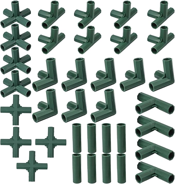 36 Packs Greenhouse Frame Connectors for 16mm Tubes, 6-Way Plastic Garden Structure Fittings with 3/4/5-Way Corners Tees for DIY Cold Frames, Plant Shelters and Shelving Units, Green