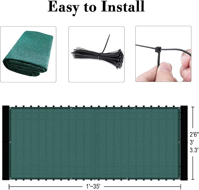 SUNLAX Custom Size 3'x8' Dark Green Fence Covering Privacy Screen Windscreen with Bindings & Grommets, Heavy Duty for Commercial and Residential, 90% Blockage, Cable Zip Ties Included -Available